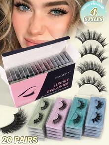 Bộ 10/20/50 cặp mi giả 3D tự nhiên, kiểu đan chéo mềm mại, 4 kiểu kết hợp, kèm hộp giấy. Kiểu mắt mèo, mỏng nhẹ, tạo độ cong tự nhiên và làm dài mi. Kiểu hoạt hình, mỏng nhẹ, phù hợp cho trang điểm hàng ngày. - màu đen - Xem 5