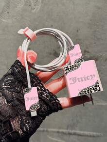 Funda protectora de cable de carga y datos con diseño de texto de estampado de leopardo con brillo, compatible con cargador Apple de 20W, funda protectora minimalista para cargador Apple, se ajusta al protector de cable de carga de 20W para teléfono 15/16 Pro Max, resistente a arañazos y mordeduras, adecuado como regalo de Halloween, Navidad y Día de San Valentín para novio/novia, 17/17 PROMAX/AIR