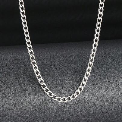 1pc Minimalist Elegant Silver Stainless Steel Chain Necklace, Suitable For Party, Holiday, Hip-Hop Style Decoration