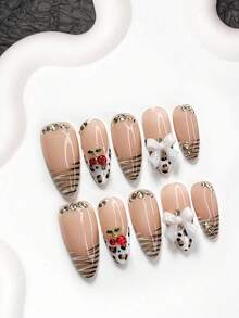 Bộ 10 món trang trí móng tay acrylic cho mùa Thu/Đông, bao gồm: miếng dán móng đính đá màu sâm panh, họa tiết da báo, hình sóng nước, trang sức móng hình quả anh đào đỏ, phụ kiện móng nơ trắng thanh lịch, gel móng màu nude. Thích hợp cho các dịp quan trọng, mùa Thu/Đông, tiệc tùng, ngày lễ. Đi kèm với dụng cụ làm móng, 3 hình dạng móng khác nhau. - Nhiều màu - Xem 15