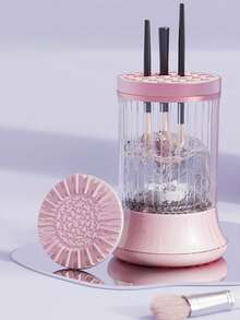 电动化妆刷清洁器，自动USB化妆刷清洁工具，适用于化妆海绵和化妆刷，多功能清洁烘干支架 - 粉色 - 查看 14