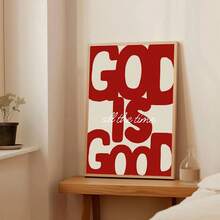 1pc Framed/Unframed "God Is Good" Christian Canvas Poster, Minimalist Red Faith Quote Typography Wall Art Print, Biblical Scripture Painting, Suitable For Apartment, Living Room, Bedroom, Modern Home Decor - Multicolor - View 3