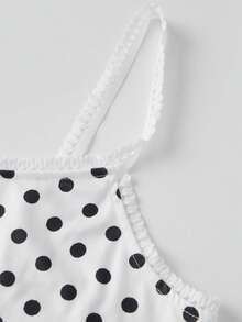 Womens Casual 2 Piece Outfits Sleeveless Dots Print Lace Strap Cami Tops + Shorts Set Loungewear - Blanco - Ver 7