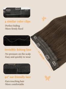 DOORES 真人发光环接发，12-22英寸，70-120克，隐形钢丝，100%真人发，巧克力棕色，带可调节夹子和隐形钢丝，适合日常佩戴，易于佩戴，隐形效果极佳，适合冬季、圣诞节、角色扮演、校园和约会之夜等场合。 - S4A - 查看 3