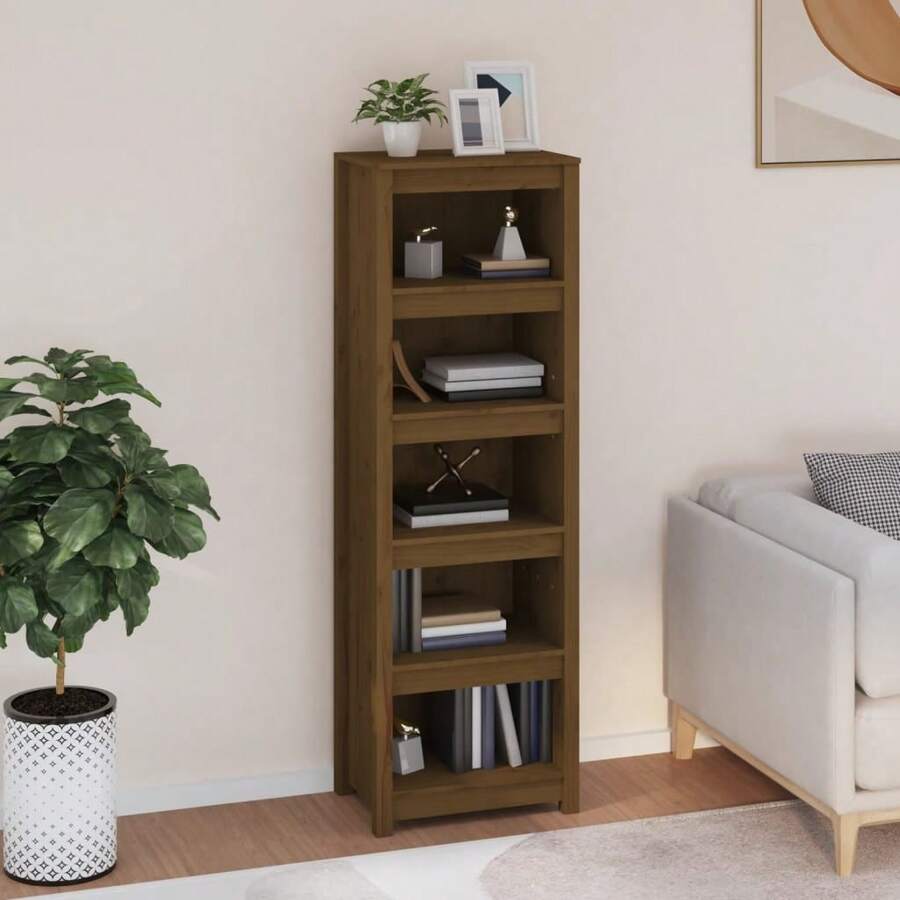 Larryhot Libreria Marrone Ambra 50x35x154 cm in Legno Massello di Pino, Facile da assemblare, dall'estetica elegante e raffinata, pratica per riporre gli oggetti, la scelta ideale per l'organizzazione e la decorazione domestica