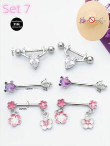 3对/套 可爱性感水晶乳环，不锈钢材质，款式包括心形、月牙形、星形、球形、蝴蝶形乳环、小铃铛形乳环、熔岩圆环形乳环，男女通用，适合约会、派对、情人节、圣诞节、万圣节礼物、社交聚会、日常佩戴