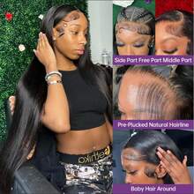 VIOLLY 13x6 大面积高清透明蕾丝前额真人发混纺假发，预先拔毛自然发丝并预先漂白，30 英寸自然黑色直发蕾丝前额巴西原生发假发，适合女性日常或派对佩戴。 - 1B# - 查看 2