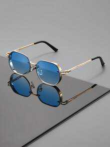 Unisex Asymmetrical Geometric Frame Glasses, Hollow Geometric Arm Design, Suitable For Outdoor Travel And Photography Styling