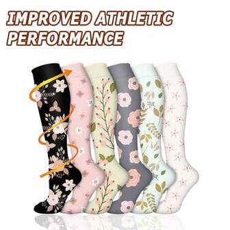 Calcetines de compresión con estampado floral antideslizante | Alto soporte, adecuado para viajes/deportes | Transpirable, adecuado para oficina/escuela/actividades al aire libre | Regalo de vacaciones, unisex