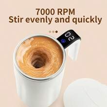 1pc 304 Stainless Steel Auto Stirring Cup, Portable Coffee Mug With Temperature Display, USB Rechargeable, 200mAh Battery