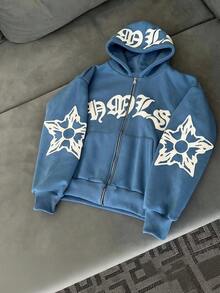 New European And American Women's Street Hoodies With Foam Zippers And European And American Hoodies - 藍色 - 查看 7