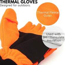 Flammi Men's Convertible Gloves, 3M Thinsulate Thermal Polar Fleece Mittens With Flip-Thumb For Hunting, HiFKing, Fishing,M,Orange - 橘色 - 查看 3