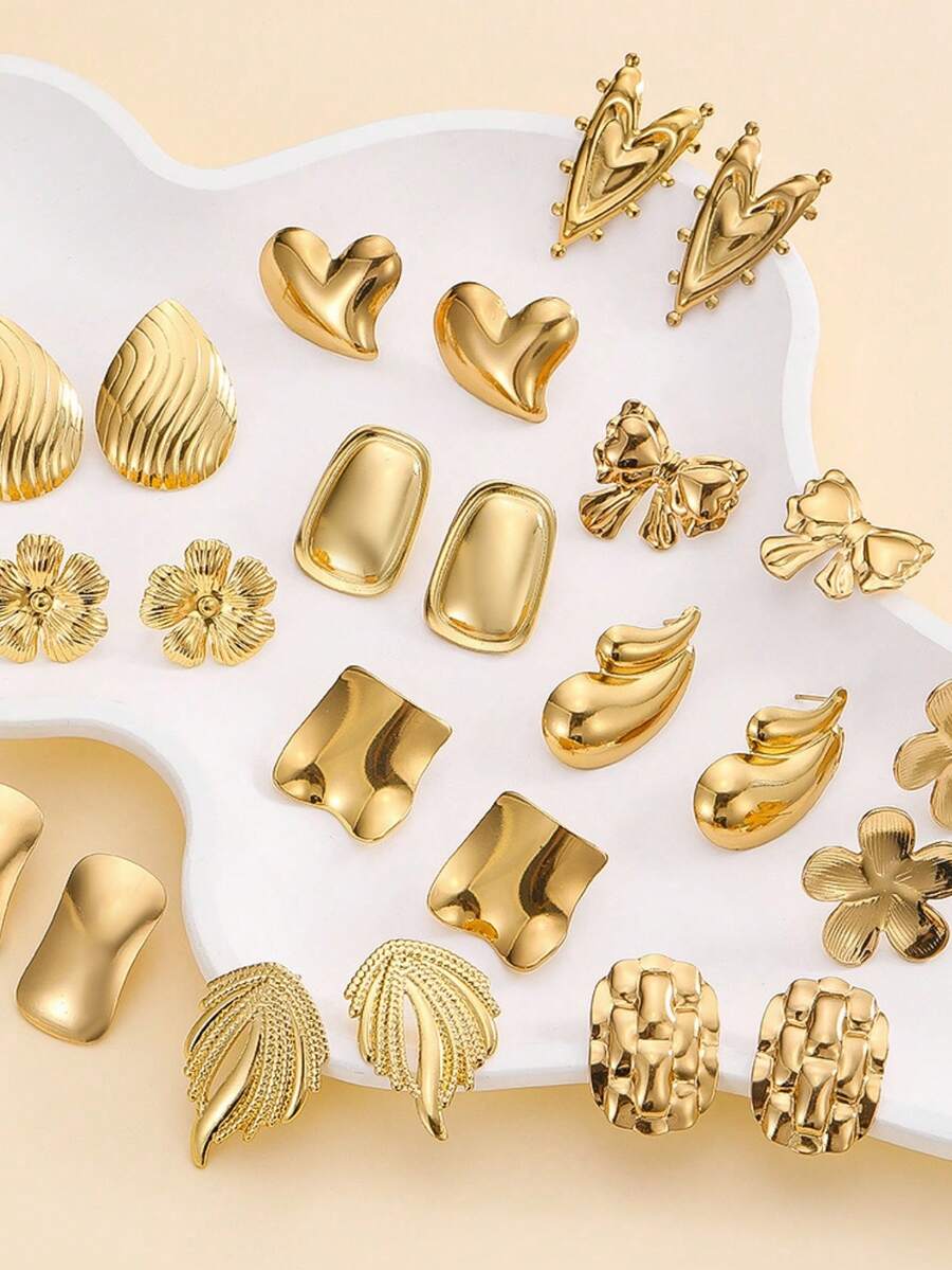 一对热销金色时尚耳环，款式新颖、优雅大气，适合日常佩戴、生日派对和各种活动。是搭配服装的最佳选择。 - 彩色 - 查看 1