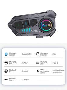 2pcs Motorcycle Helmet Intercom Headset V5.3 Wireless Hands-Free Stereo Music Player Speaker 1000mAh Battery Intercom - P10 2X - View 10
