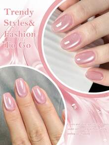 Mtssii 10毫升粉色玻璃珠猫咪磁性凝胶指甲油，春夏月光果冻水晶全息闪亮半永久可卸UV/LED指甲油，家用美甲沙龙DIY美甲用品 - 粉色 - 查看 2