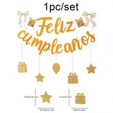 Colorful Pink Green Retro "Feliz Cumpleanos" (Happy Birthday In Spanish) Party Backdrop Wall Decor Pennant Hanging Banner - Multicolor - View 7