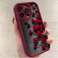 Funda de teléfono impresa Rosa Roja de Alto Valor y Estética para  17,  16,  15 Plus,  13,  15,  12 Pro Max,  16,  12,  16 Pro,  16 Plus,  15 Pro,  16 Pro,  16 Pro Max,  14 Plus Obtén un regalo para tu teléfono - 1 pieza - Ver 1