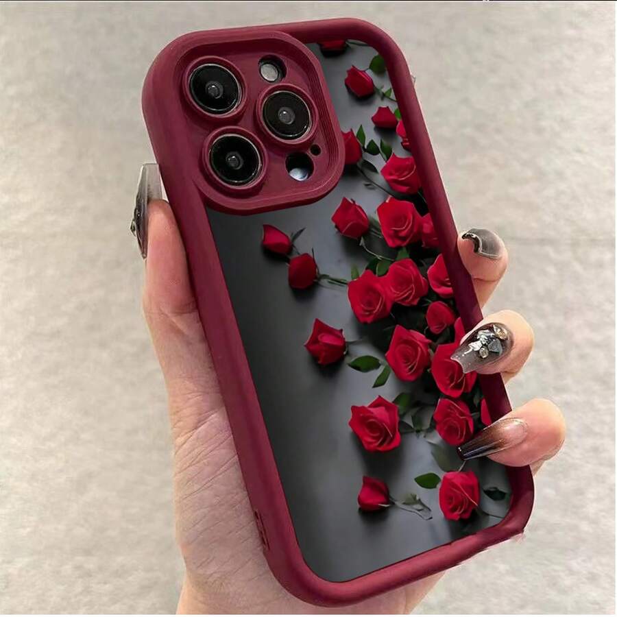 Funda de teléfono impresa Rosa Roja de Alto Valor y Estética para 17, 16, 15 Plus, 13, 15, 12 Pro Max, 16, 12, 16 Pro, 16 Plus, 15 Pro, 16 Pro, 16 Pro Max, 14 Plus Obtén un regalo para tu teléfono - 1 pieza - Ver 1