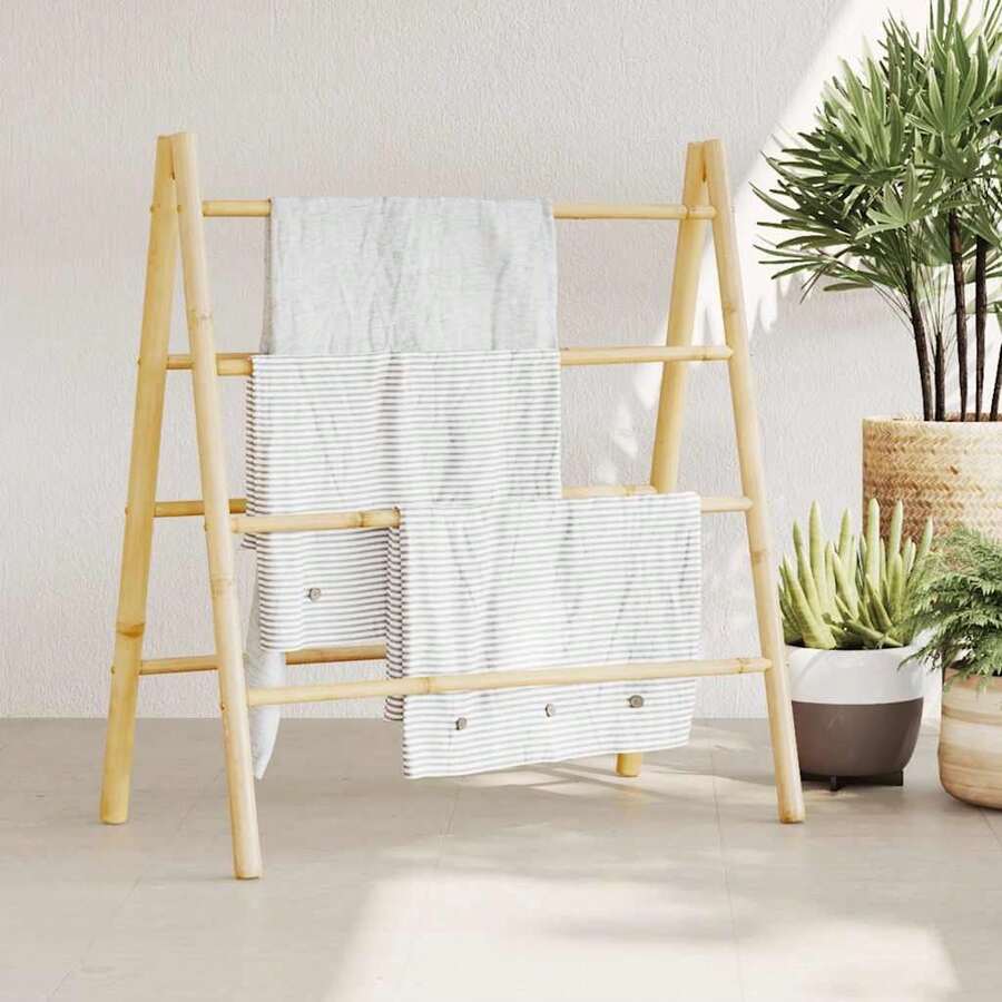 vidaXL Échelle à serviettes double avec 4 échelons 90x50x100 cm bambou - Tabac - Voir 1