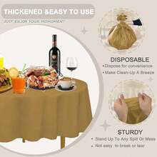 D&Z Plastic Table Cloth Disposable, 6 Pack Gold Round Tablecloth Individually Wrapped For Indoor&Outdoor, 84 Inch Table Cover For Party, Picnic, Birthday, Wedding & Dinner - Gold - View 4