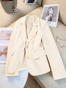 时尚休闲西装外套，新设计优雅纽扣开合西装外套 - 米色 - 查看 5