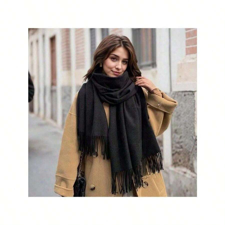 Cashmere Blend Winter Scarf For Women – Soft Thick Long Tassel Shawl, Warm Dual-Use Wrap, Fashion Cold Weather Accessory - 1 - View 1