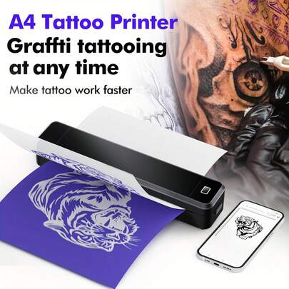  Impresora térmica portátil mini A4 Marklife X8, conexión inalámbrica con smartphone, compatible con Android e iOS, incluye 10 hojas de papel para tatuajes, diseñada para imprimir papel de transferencia, una herramienta poderosa para que los artistas mejoren la eficiencia de su trabajo, impresión de alta definición, sin necesidad de tinta