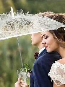 Conjunto de decoración de boda nupcial: Paraguas de encaje y abanico de plástico de encaje, paraguas de boda estilo europeo, conjunto de abanico y paraguas de decoración de boda al aire libre, regalo perfecto, accesorio de fotografía de boda, adecuado para bodas y actuaciones de baile, abanico nupcial blanco, abanico plegable nupcial blanco, abanico grande de mano, ideal para despedidas de soltera y decoraciones de boda. - Multicolor - Ver 3