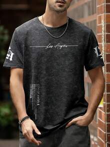 Men's Casual Versatile Simple Graphic Print Short Sleeve T-Shirt - Black - View 4