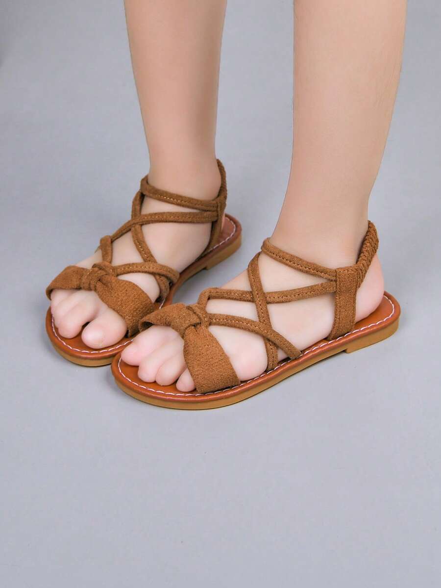 Casual Minimalist Children Open Toe Sandals, Lightweight & Comfortable Slip-On Girls Flat Sandals - Brown - View 1