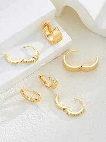 6pcs Elegant Copper Zirconia Hoop Earrings Set For Women, Simple Fashion Earrings Suitable For Vacation, Date, Daily, Party, Gift For Girlfriend, Friend, Valentine's Day, Wedding