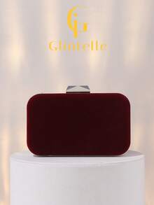 Glintelle 1 件装优雅天鹅绒钻石亮片盒形晚宴包，奢华宝石装饰派对手拿包，配有可拆卸金属链条肩带或斜挎带，适合婚礼、派对、正式场合、节日礼物，是送给女性的最佳礼物。 - 酒紅色 - 查看 8