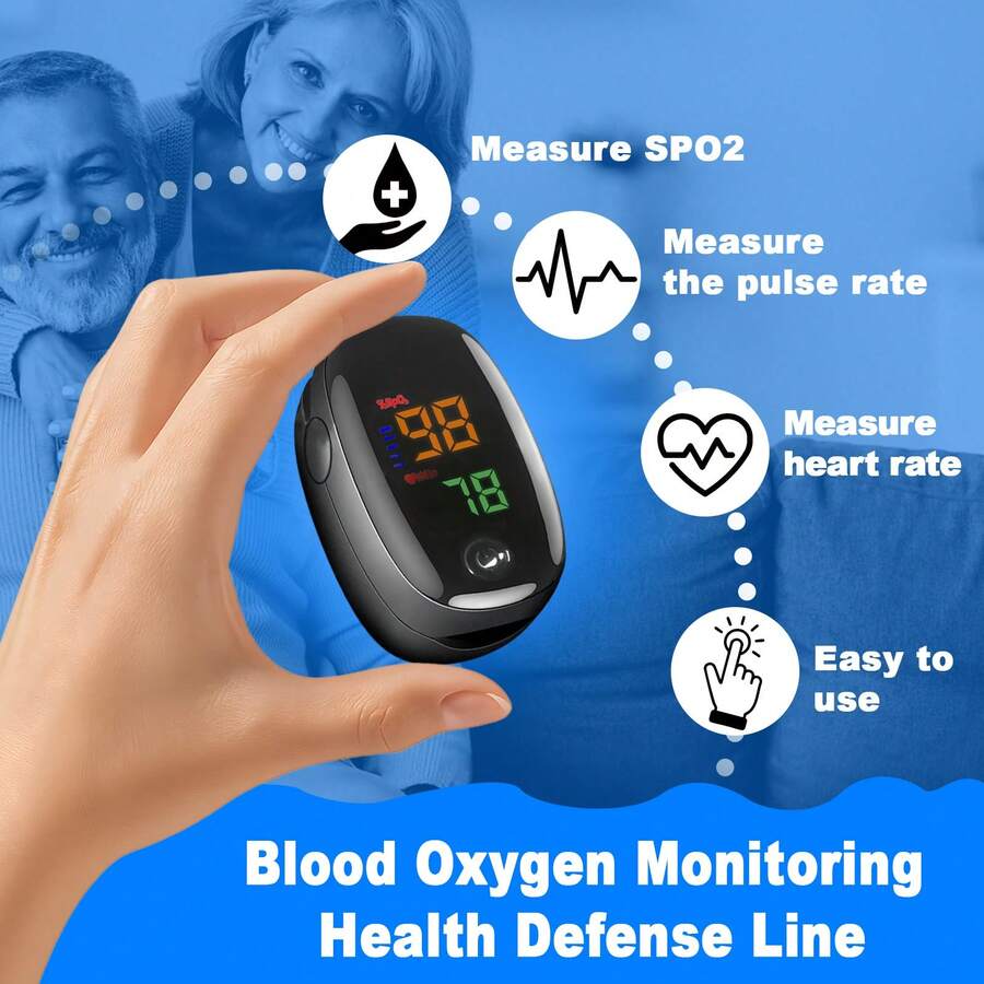 URO Oxímetro de pulso para dedo: combina la función de monitorización de la saturación de oxígeno en sangre y la medición del oxígeno en sangre. Es un instrumento portátil para detectar la saturación de oxígeno (SPO2) y la frecuencia cardíaca. No incluye cable de conexión. Las pilas se deben comprar por separado. Viene con una elegante caja de embalaje externa. - Negro - Ver 1