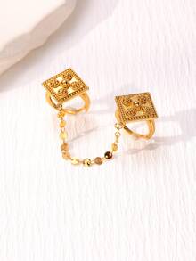 Herseygold Luxury Middle Eastern Style Adjustable Open Ring, Gold-Plated Water Drop Shaped, Women's Jewelry, Arabic Bride Wedding Accessories - Gold - View 5