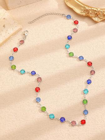 1件时尚简约彩色心形吊坠项链，适合女性日常佩戴