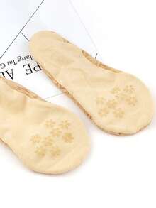 5双装女士夏季吸汗深V领硅胶防滑薄款樱花蕾丝船袜（不含纸板）