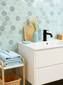 1/4/10片装防水防油六边形自粘防溅瓷砖，12英寸 x 12英寸 - 易于安装的自粘墙砖，适用于厨房、浴室和家居装饰 - 彩色 - 查看 9