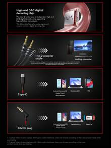 Lenovo Y109 Wired Gaming Headset With Microphone, Type-C & 3.5mm Interface, Suitable For Smartphones, Computers, E-Sports Gaming, Intelligent Noise Cancellation, Compatible With Android & IOS Devices - Black and Red - View 8