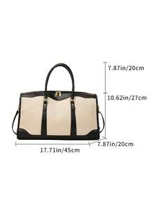 1pc Canvas Contrast Color Patchwork Fashion Duffle Bag, Unisex Travel Luggage, Suitable For Overnight Tay, Commuting, Short-Distance Travel(Small Size For Commuting, Large Size For Short-Trip) Travel Bag Luggage Bag Overnight Bag Large Capacity Durable Travel Organizer Cruise Essential Vacation Essentials For Men Women Travel Essential Holiday Essential Travel Must Haves - Blue - View 3