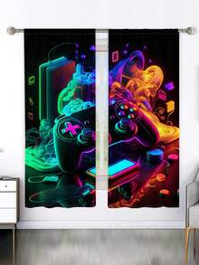 1 Set (2 Pieces) Digital Printed Rod Pocket Semi-Sheer Curtains, Home Furnishing Decor For Living Room - Purple - View 10