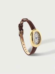 Glisma 1 件女士椭圆形罗马数字休闲优雅石英腕表，适合日常佩戴 - 棕色 - 查看 4
