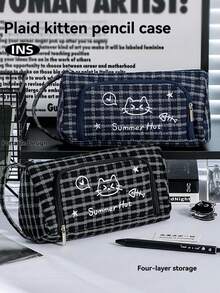 Conjunto com 1 unidade de estojo/bolsa para material escolar, estojo grande para material escolar, estojo portátil para material escolar, cosméticos, presente portátil, adequado para escritórios, escolas, jovens, meninas, meninos, meninas e adultos. [O produto inclui apenas o estojo/bolsa para material escolar; acessórios da imagem não inclusos.] - Multicolorido - Ver 12