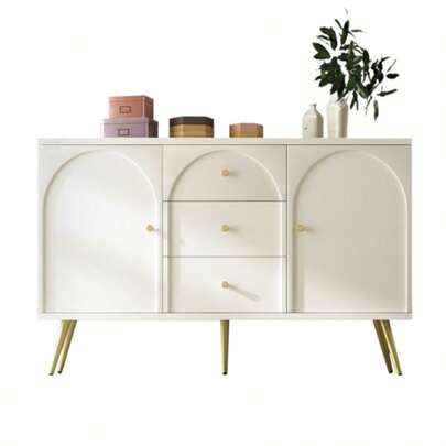 Chest Of Drawers With 2 Doors And 3 Drawers, White, Adjustable Shelf, For Living Room/Bedroom, Cream-White, H84/W140/D40 Cm