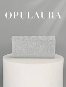 OpulAura 1件装优雅褶皱亮面女士手提包，时尚奢华女士晚宴钱包，信封式手拿包设计，带隐藏式卡槽和隔层，可拆卸金属链条肩带，适合派对女孩、新娘、节日礼物、婚礼手拿包、派对包，完美搭配节日派对礼服、晚礼服和亮片裙，尤其适合新年和其他场合。 - 銀色 - 查看 5