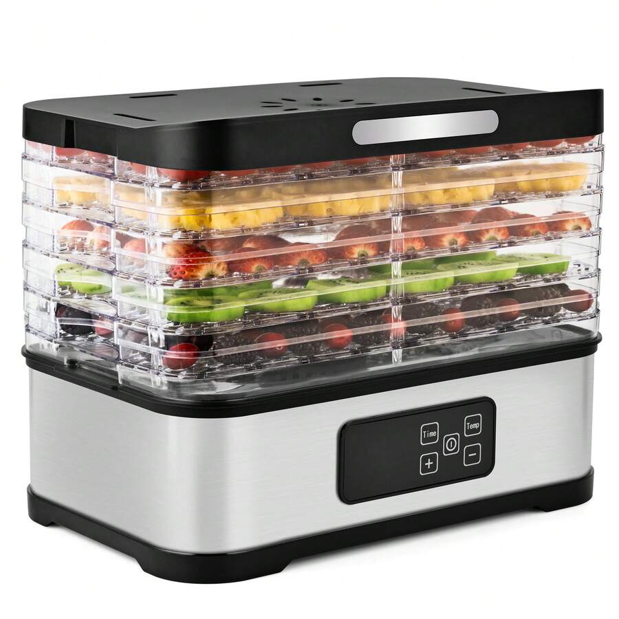 Five-Tier Food Dehydrator With Fruit Preserver And Meat Jerky Maker 304 Stainless Steel Model Adjustable Temperature Range: 40-75°C For Fruit Drying Simple Operation Ideal For Dehydrating Fruits, Vegetables, And Meat Dried Goods Production Yogurt Making - US B Type Plug(110-127V) - View 1