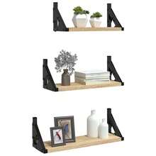Larryhot Estantes de pared 3 pzas madera de ingeniería roble Sonoma, Fácil de montar, elegante y hermoso, y conveniente para almacenar artículos, es una opción ideal para el almacenamiento y la decoración del hogar. - Marrón - Ver 3