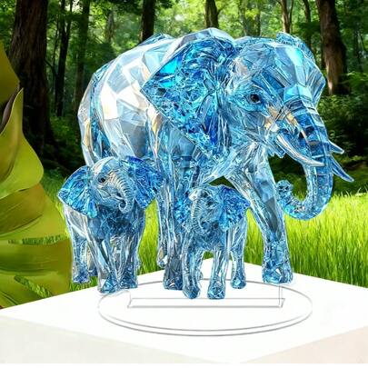 Elegant Crystal Elephant Family 2D Acrylic Statue - Transparent, Reflective Decorative Figurine For Home & Office, Ideal Birthday Or Graduation Gift, Perfect For Bookshelf, Living Room, Or Entryway Display, Elephant Decor