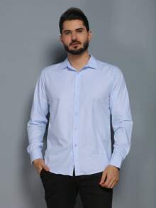 Men's Slim Fit Long-Sleeved Dress Shirt - Baby Blue - View 1