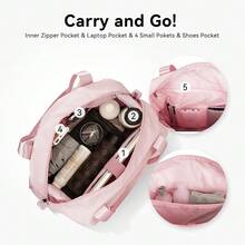 Gym Bag With Yoga Mat Holders, Carry On For Pilates Women & Men With Laptop & Shoe Compartment Large Duffle Travel Weekender Tote With Key Ring Clip Personal Item Workout, Easy To Clean - Pink - 粉色 - 查看 4
