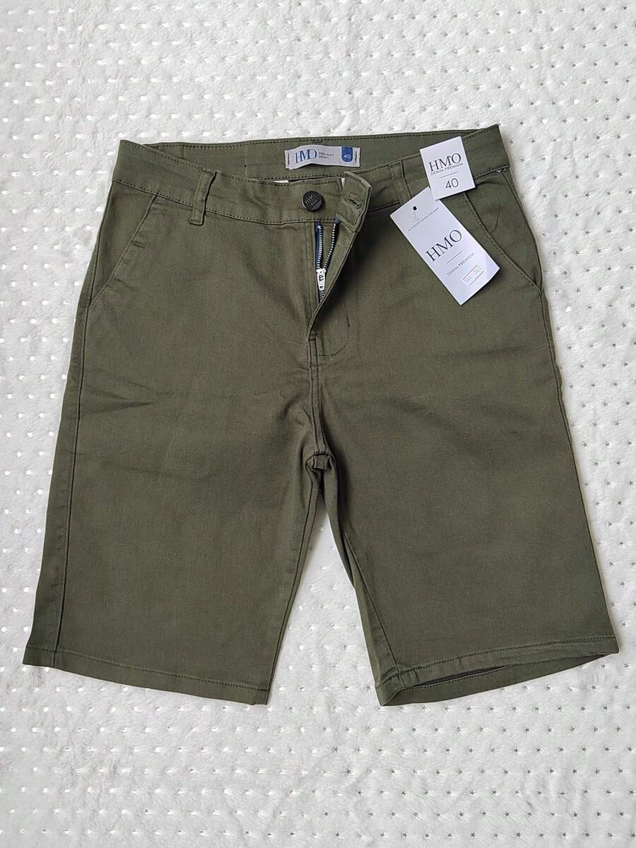 Mens Casual Bermuda Denim Shorts with Pockets and Zipper Fly Slight Stretch Fabric Durable Dress Shorts - Verde Militar - Visão 1